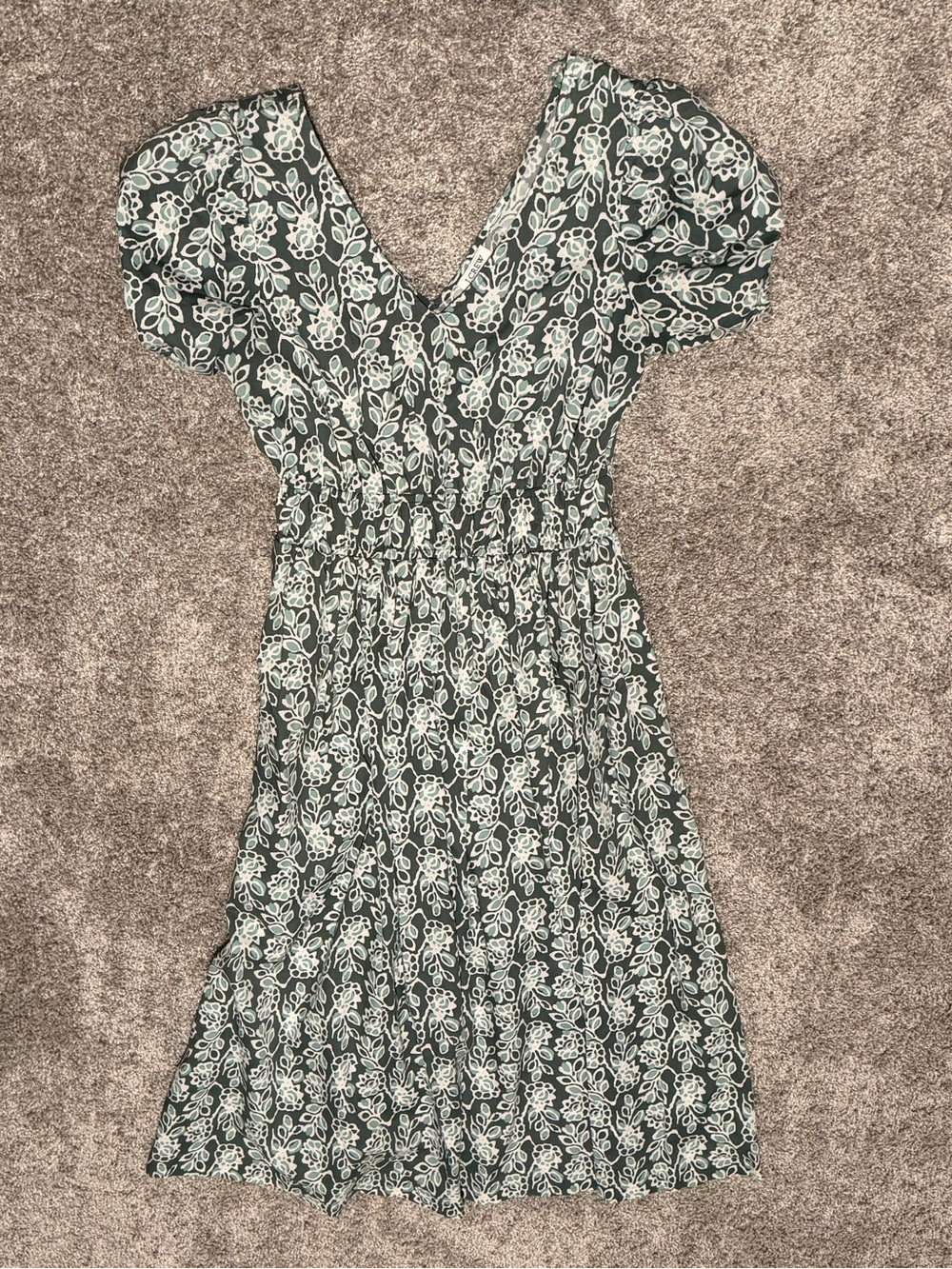 J. Crew Dark Green Floral V-Neck Midi Dress